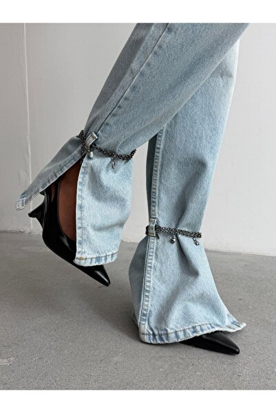 DENİKK TREND ÖZEL TASARIM ZİNCİR PAÇA DETAY WİDE LEG BAGGY DENİM JEAN KOT PAN...