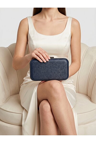 Biçanta Navy Blue Silver Detailed Anti-Scratch Matte Leather Women's Evening ...