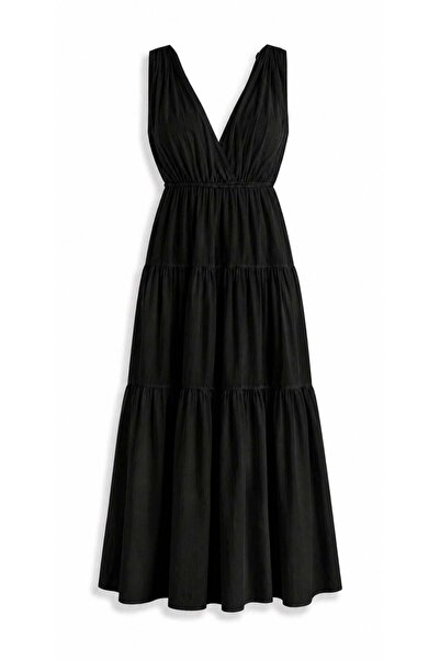 5in1Canpolat Black Flounce Maxi Dress 26Y052