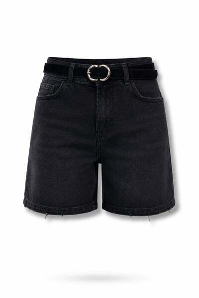 5in1Canpolat Smoked Belted Denim Shorts 26531
