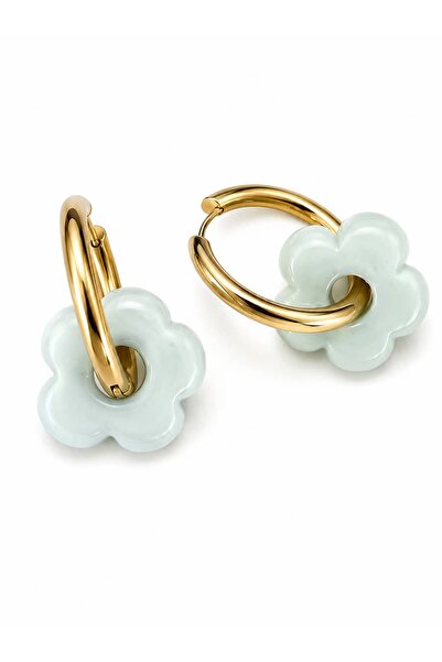 CHARMLUCKY Glass Flower Steel Hoop Earrings