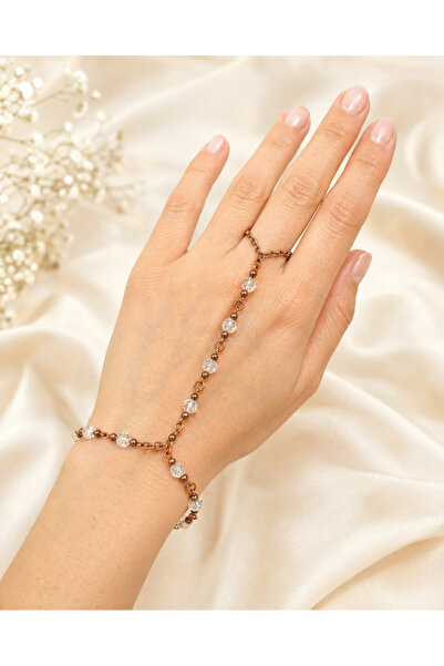 IRISIMA Transparent Crystal Beaded Copper Color Shahmeran Bracelet