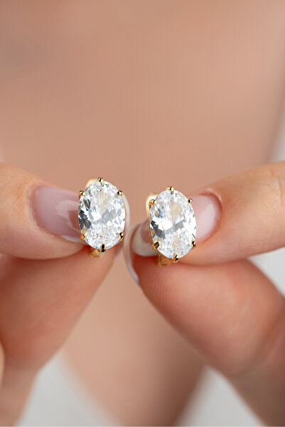 Silvano Jewelry 925 Ayar Gümüş Oval Taşlı Pırlanta Model Küpe