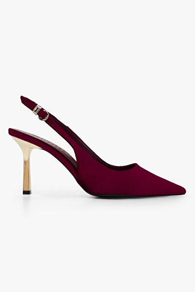 Shoeberry Women's Hudson Burgundy Velvet Gold Buckle Stiletto