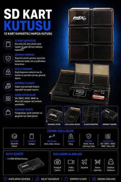 PDX Sd Card Case |   12 Card Capacity Memory Box