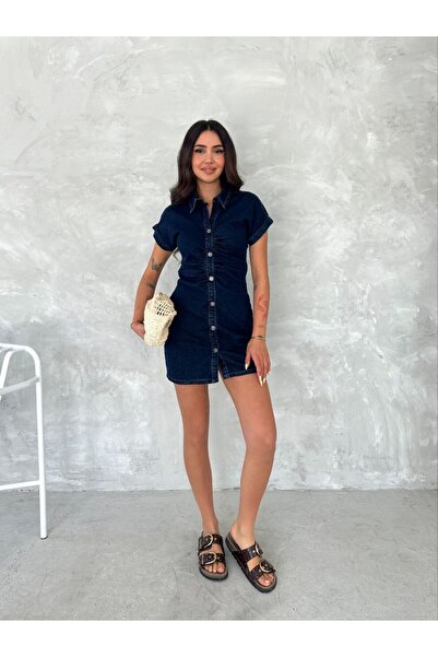 heree Women's Denim Mini Jeans Dress Drawstring Waist Buttoned Slim Fit Summe...