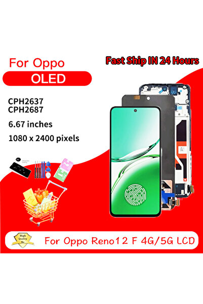 Choice1 شاشة OLED سوداء مع إطار 6.67 بوصة لهاتف Reno12 F 4G، شاشة لمس رقمية ل...