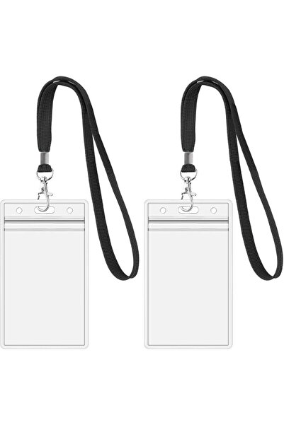 Choice 2 Black Lanyards 2Pack ID Badge Holder with Lanyards- Heavy Duty Clear...
