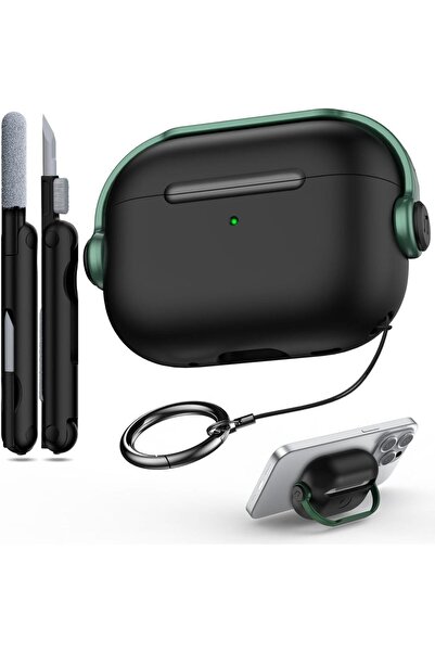 choice2 غطاء سماعات AirPods Pro 3 باللونين الأخضر والأسود مع قفل آمن وتصميم س...