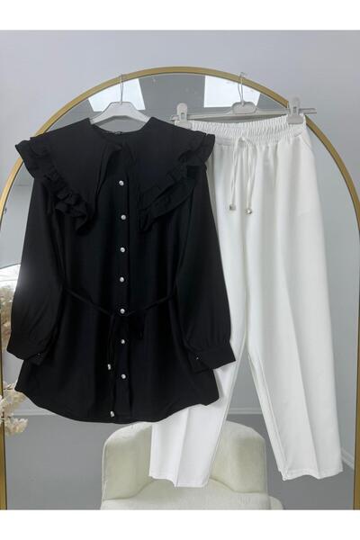 VOLT CLOTHİNG Set pantaloni tunică cu șireturi și guler cu volane