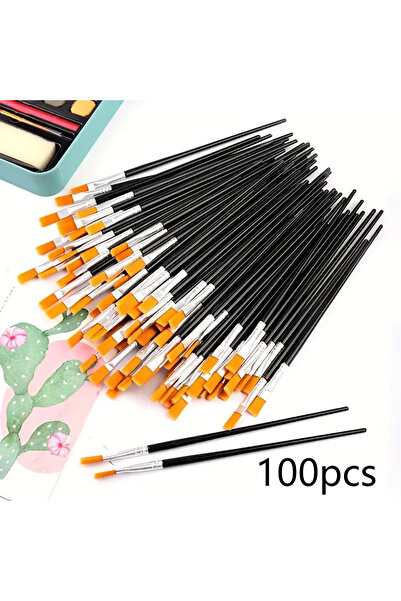 choice2 100pcs Flat 100pcs Black Nylon Hair Paint Brushes with Flat And Round...
