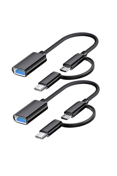 Choice3 محول OTG أسود (عبوة من قطعتين) 2 في 1 من مايكرو إلى تايب سي، موصل USB...