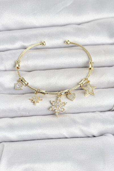 Clariss Brass Gold Color Lotus Detail Charm Women's Bracelet