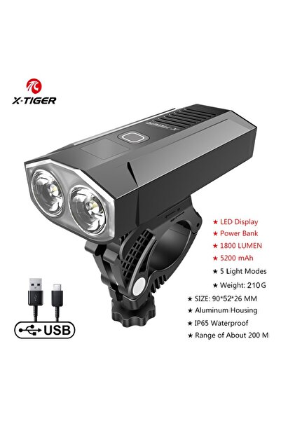 Choice مصباح دراجة QD-1101 X-Tiger مع بنك طاقة قابل لإعادة الشحن، إضاءة LED ب...