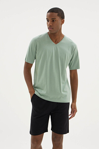 KLY New Summer V-Neck Men's Pajama Set with Shorts