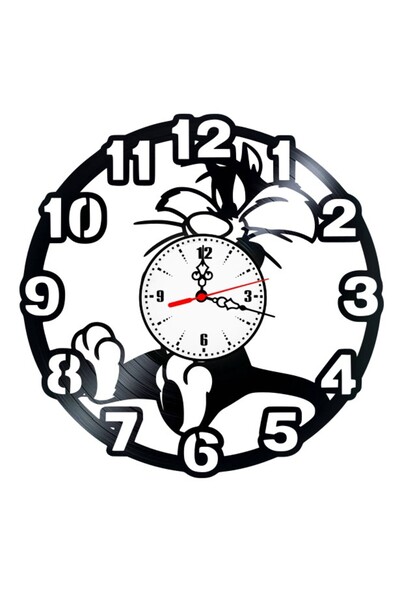 Looney Tunes Vinyl Record Wall Clock, Sylvester Theme, "Big Numbers" Design w...