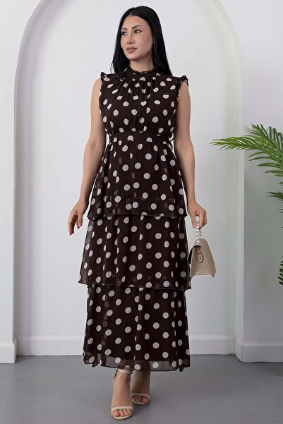 PULLIMM High Collar Layered Pointed Chiffon Dress Dks1420