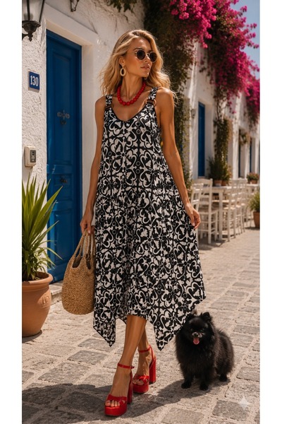 LaraLisa Authentic Asymmetrical Cut Cotton Women's Summer Dress with Buckle D...