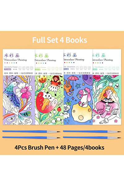 Choice4 4 Books Set Portable Watercolor Painting Book Paint With Water Gouach...