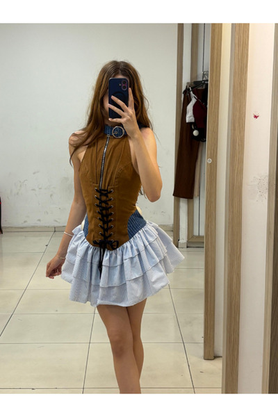 İsra Ayyıldız Moonstar Collection Kadın Fırfır Detaylı Korse Tasarımlı Mini E...