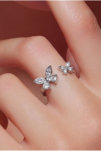 NBS Beautiful Naturel Stones Silver Color Adjustable Butterfly Design Adjusta...
