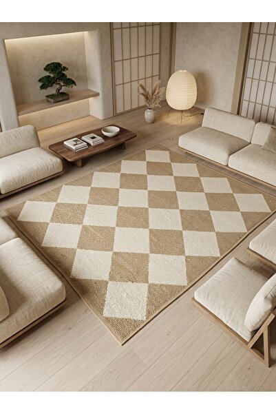Rugs Modern Halı SDT Modern Minimalist Baklava Desenli Bej Krem Dokuma Taban ...