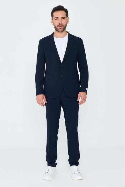 White Stone Navy Blue Mono Collar 6 Drop Regular Fit Jogger Suit