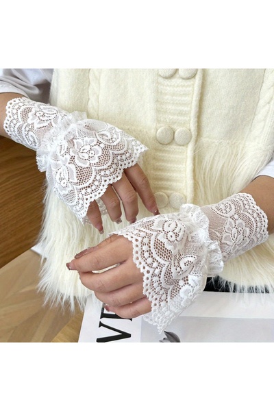 Choice WHITE 1 Pair Lace Hollow Wristbands for Women,Wrist Covers Lace Trim,S...