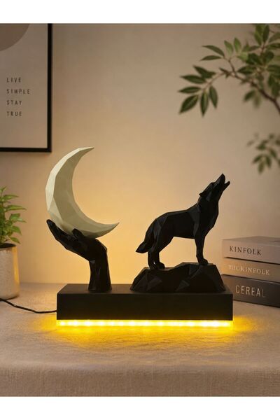 mavi3d hilal ve kurt motifli masa üstü gece lambası