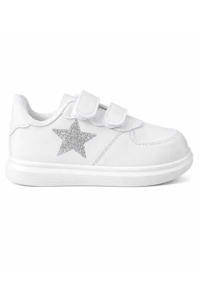 alcdesing simli bir grey yıldız baskılı beyaz bantlı çocuk spor ayakkabı sneaker