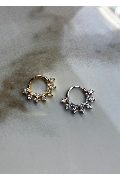 Miltonia 925 Ayar Gümüş Kare Taşlı Halka Tragus Daith Helix Küpe Piercing