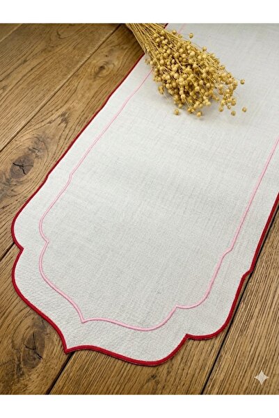 vipceyiz Kırmızı ve Pembe Renkli Çift Sargılı 45 x 130 Cm Keten efektli Runner