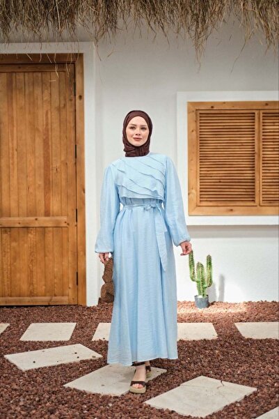 Dadali فستان أيروبين بحزام وتفاصيل فولان باللون الأزرق الفاتح