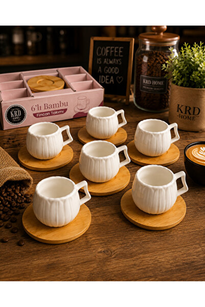 KRD HOME 6’lı Bambu Altlıklı Seramik Fincan Takımı ☕✨