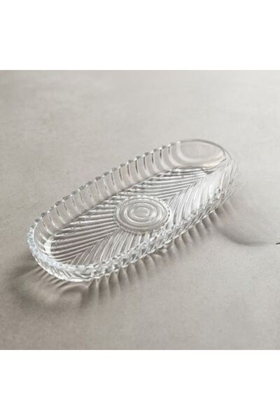 DAMMERUN Set of 4 Transparent Glass Presentation Plates 19X8 cm Decorative Ov...
