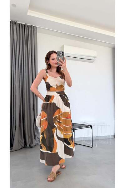pelin yıldız butik Desenli Vina Crop Etek Takım