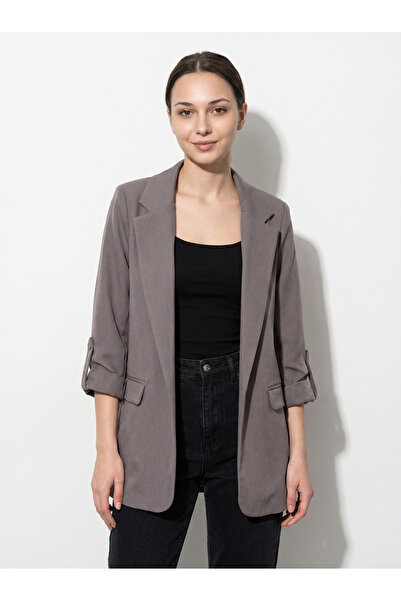 Suem Butik Gri Oversize Katlamalı Kol Vatkalı Blazer Ceket