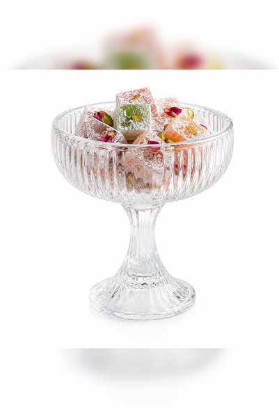 BLN HOME 6-Piece Glass Turkish Delight Bowl with Stand Transparent Glass Cup Set