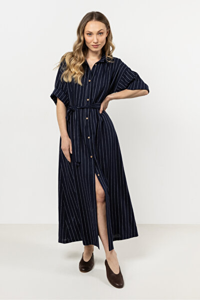 Awama Rochie tip camasa, A730 , in/viscoza, bleumarin, S INTL