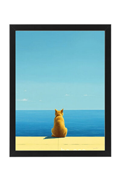 Boomah Accessories Tabby Cat, Minimalist Ocean View, Blue Skies Poster with F...
