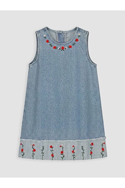 LC Waikiki Esvab • Modern & Distinctive Floral Embroidered Girls' Jean Dress