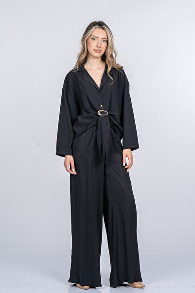 MissVina Carmina Elegant Front Tie Detailed Jacket Collar Blouse and Pantoon ...