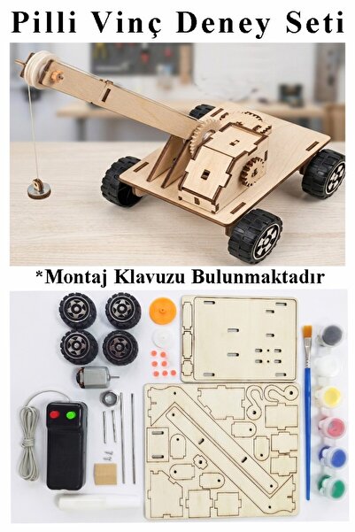 Artmaster Vinç Deney Seti 1 Paket Vinç Maketi Dc Motor Ahşap Vinç Pilli Deney...