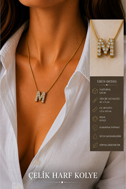 Jack Ferrero Steel Zircon Stone Gold Balloon Letter Necklace