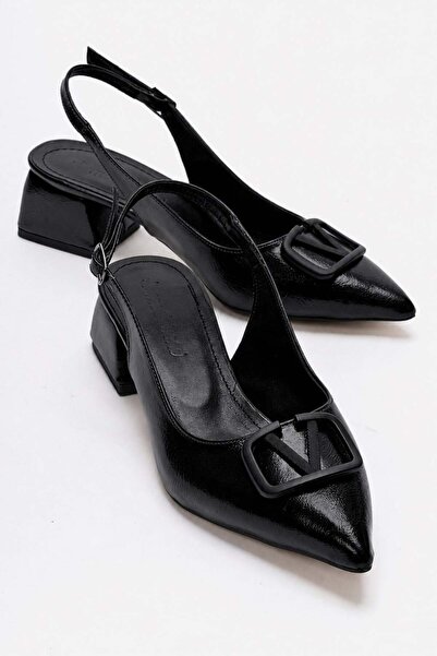 CCWAY AYAKKABI Women's V-Buckle Heel Covered Open Back Heeled Shoes Black Yanki̇