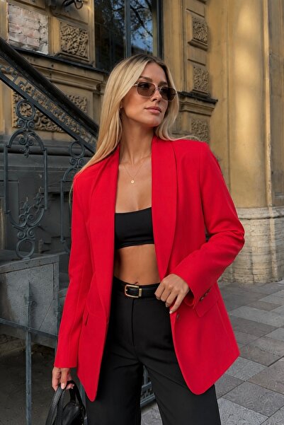 Black Fashion Şal Yaka Astarlı Kırmızı Blazer Ceket