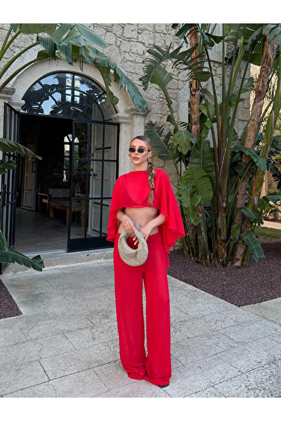 Laluvia Red Chiffon Double Suit - 2246