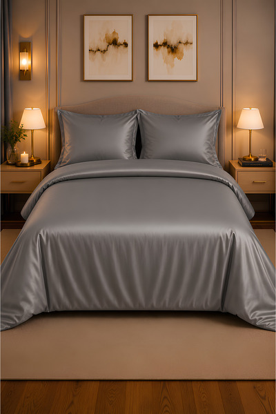 remtex 100% Cotton Dark Gray Satin Double Duvet Cover Set – Modern Luxury Series