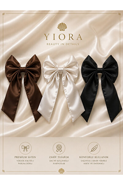 yiora 3-Piece Women's Premium Satin Bow Long Tail Automatic Buckle (Coffee-Cr...