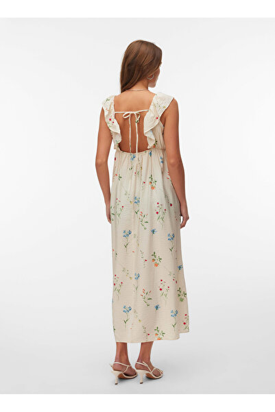 Vero Moda Krem Kadın Standart Elbise VMJOSIE SL ANKLE FRILL DRESS WVN GA